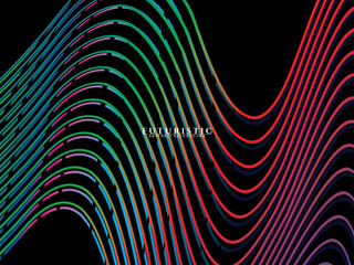 Futuristic abstract technology shining rainbow light lines on black background modern wave line pattern. Vector minimal line background with text for social media covers, headers, etc.