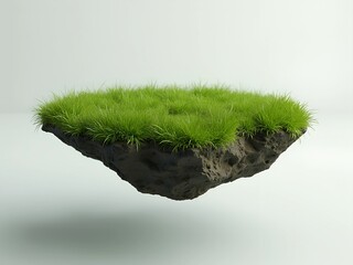 Fototapeta premium piece of green cultivation land isolated in white background green piece of land floating in the sky