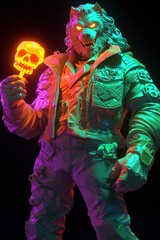 Fototapeta premium Werewolf Holding a Glowing Skull Lollipop