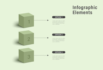 Infographic template and 3 options or steps. 3d green cubes. Workflow layout, diagram, banner, webdesign. Vector illustration