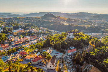 City of Banska Stiavnica with old castle and square,  UNESCO, Slovakia. Old Slovakia mining town of...
