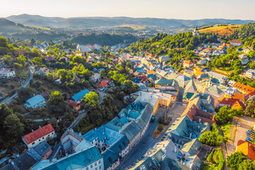 Obraz premium City of Banska Stiavnica with old castle and square, UNESCO, Slovakia. Old Slovakia mining town of Banska Stiavnica.
