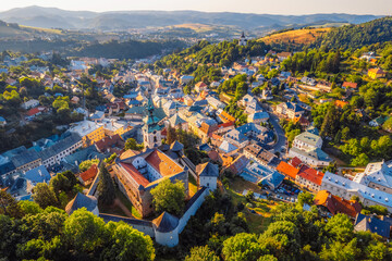 City of Banska Stiavnica, UNESCO, Slovakia. Old Slovakia mining town of Banska Stiavnica. Old castle tower