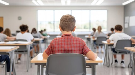 Fototapeta premium Grant-supported adaptive curriculum, practical skill-building sessions, students engaging in personalized learning paths, contemporary classroom, real-world applications