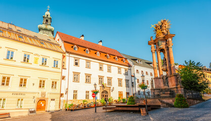 Romantic  scenery of main square in Banska Stiavnica, UNESCO, Slovakia. Old Slovakia mining town...