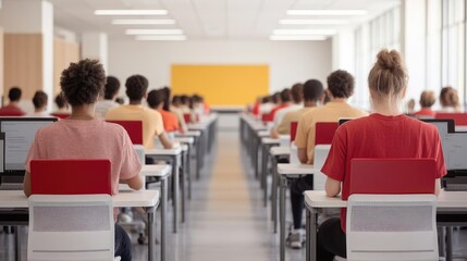 College classroom with students on adaptive learning devices, diverse learning speeds and styles, undergraduate education reimagined, Adaptive  College  Undergraduate