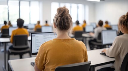 College classroom with students on adaptive learning devices, diverse learning speeds and styles, undergraduate education reimagined, Adaptive  College  Undergraduate