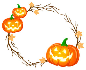 Scary frame border with pumpkin for Halloween day. Halloween frame decoration vector illustration.