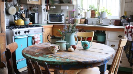 Vintage Kitchen Charm with Retro Decor and Natural Accents