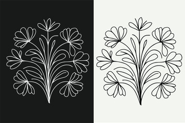 Black line art of a flower for kids coloring book in white background