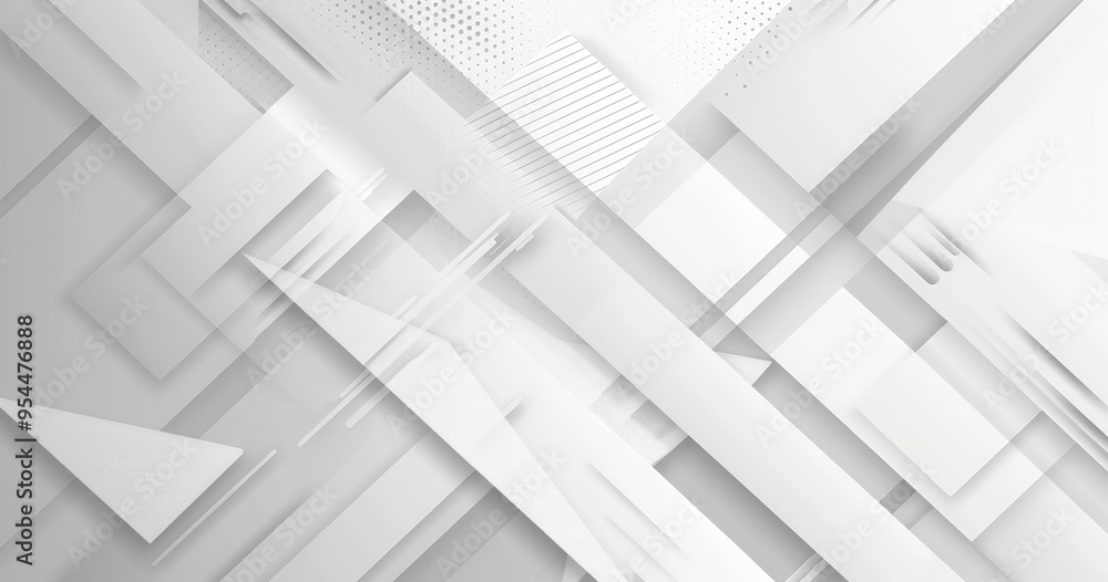 Poster abstract geometric design with layered shapes in white and gray tones.