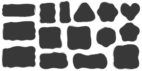 Paint brush textured shapes. Inky grunge vector stains with rough edge. Irregular abstract blob frame. Square and rectangle organic spots set on white background.