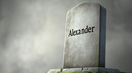 Weathered Tombstone with the Name Alexander in a Misty Graveyard