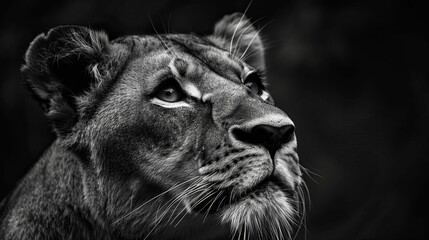Close-up Black and White Portrait of a Lioness's Face