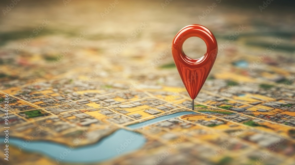 Poster a digital gps map displays a vibrant pin marking a specific location