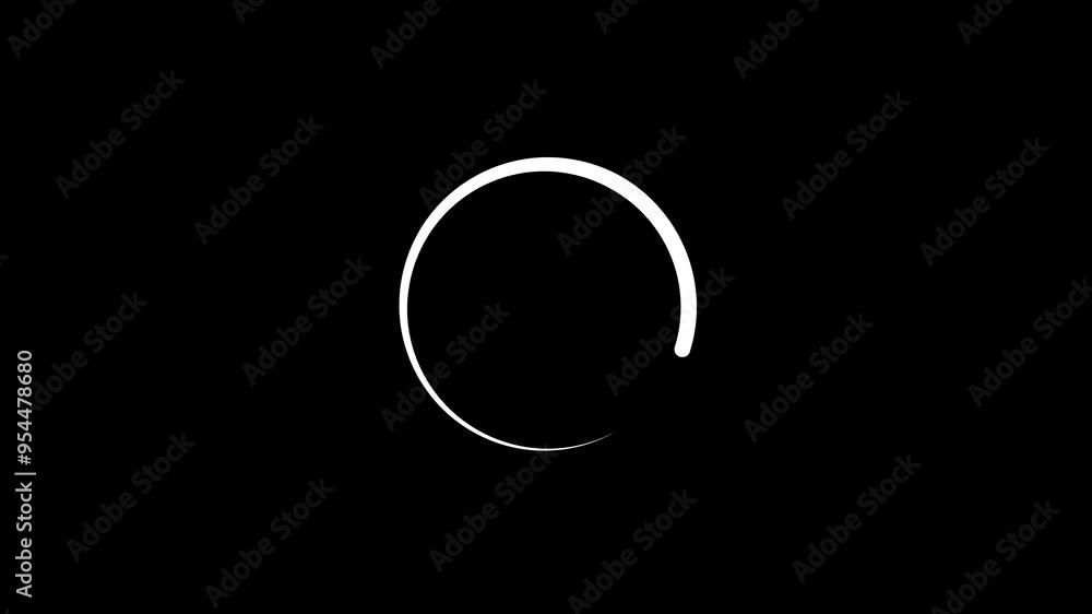 Poster white circle loading bar on black background. circular loading animation with progress indicator.
