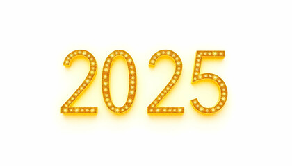 Glowing golden numbers 2025 on white background, representing the new year 2025