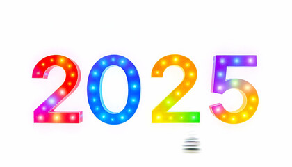 Colorful numbers 2025 on white background, representing the new year 2025