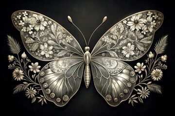 Art Deco Butterfly with Floral Accents A Timeless Fusion of Elegance and Nature