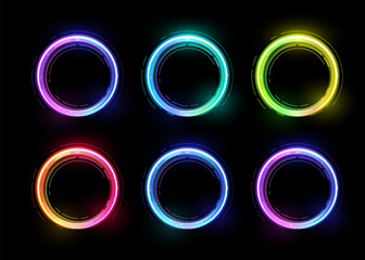 Multi-colored glowing rings on a black isolated background.