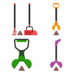 Dog pooper scoopers vector cartoon set isolated on a white background.