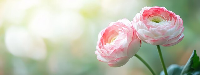  A few pink flowers atop a verdant field of grass, framed by a vibrant green background