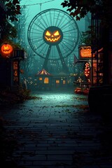 Spooky Halloween Carnival with Ferris Wheel and Jack-o'-lantern