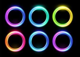 Neon glowing circles vector illustration set