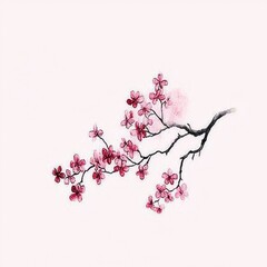 Watercolor Painting of a Cherry Blossom Branch