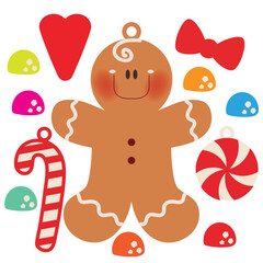 Gingerbread man Christmas ornament vector cartoon illustration