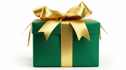 gift box wrapped with gold bow and ribbon isolated on white background