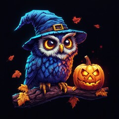 Obraz premium Halloween Owl with Jack-o'-Lantern