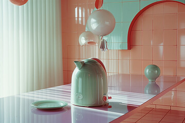 Contemporary kitchen equipment in pastel colors