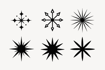 Black bursting star shapes. Set of silhouettes starburst isolated on white background