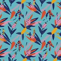 Fototapeta premium A vibrant floral pattern featuring abstract shapes and colors on a light blue background artistic design 