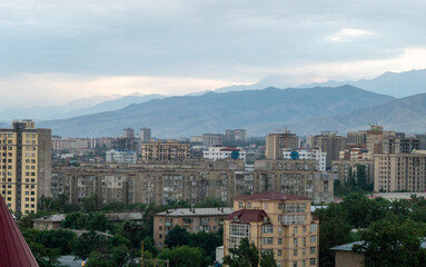 scenic views of bishkek city skyline and mountains in kyrgyzstan