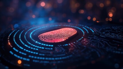 Radiant fingerprint amidst digital circuits and shining data nodes