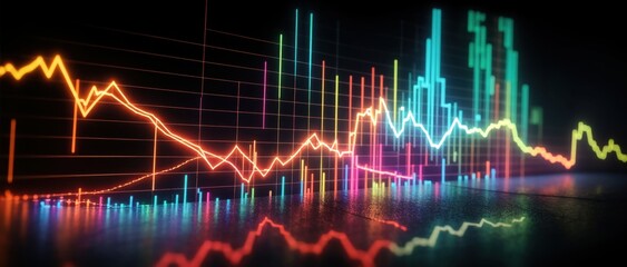 Radiant digital financial data shining against a dark background 