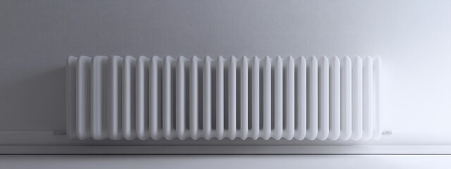 3D rendering of a white metal wall radiator for heating purposes