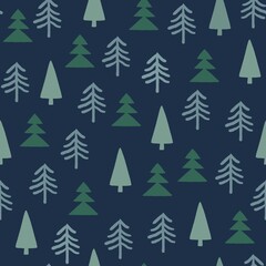 Hand drawn Christmas Tree seamless pattern-navy
