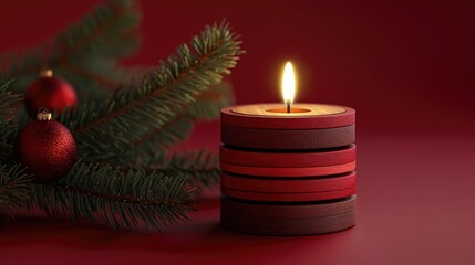 3D rendering of a wooden Christmas decoration featuring a candle