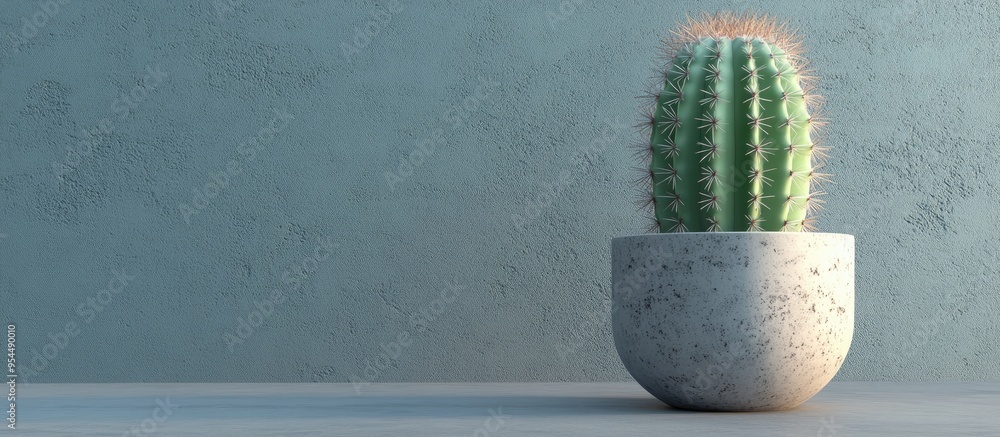 Poster 3d rendering of a cactus in a pot