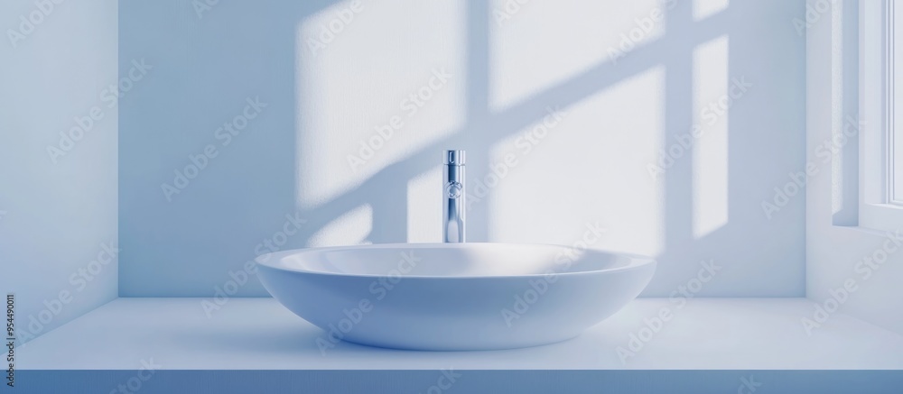 Aufkleber 3d rendering of a pristine white sink with a faucet in a bathroom setting