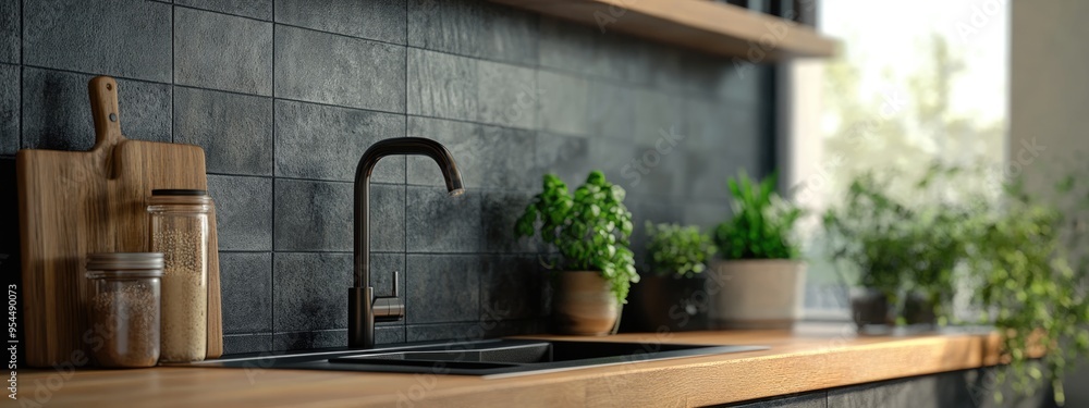Poster 3D rendering of backsplash tiles in a studio setting