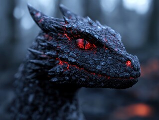 Fierce dragon with glowing red eyes
