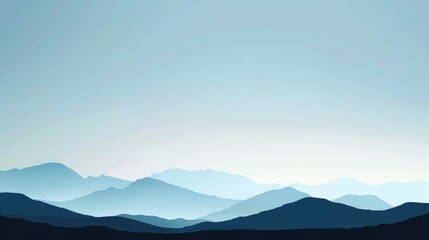 Serene mountain landscape with hazy blue peaks