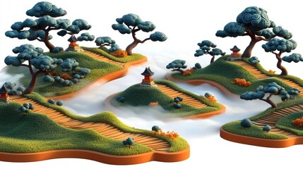 Miniature Zen Garden with Pagoda and Winding Path