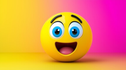 Fototapeta premium A yellow face with blue eyes is smiling. The image has a bright and cheerful mood