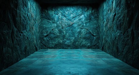 Obraz premium Serene underground cave with glowing turquoise water