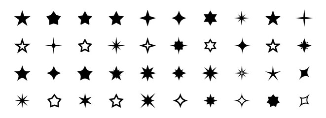 Stars icon collection. Different star shapes. stars icon set.  Sparkle star icon set. Falling stars . Vector illustration
